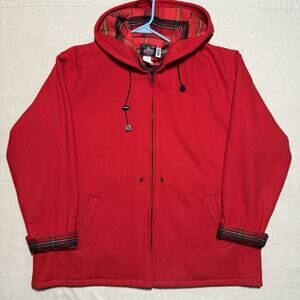Johnson Woolen Mills Women’s Wool Anorak Scarlet Red Zip Up Hooded Coat SIZE L